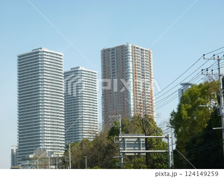 綱島街道から望む武蔵小杉の高層マンション 124149259