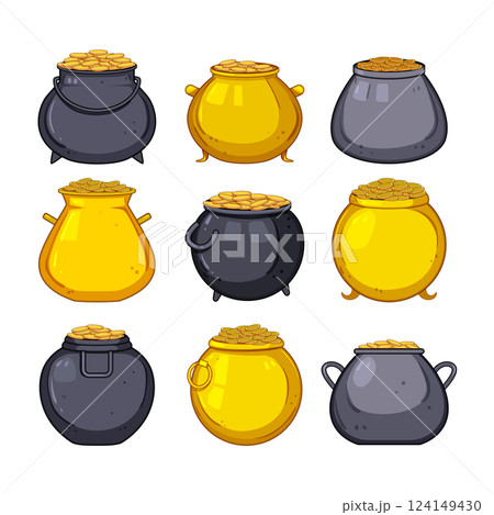 leprechaun gold pot set cartoon vector illustration 124149430