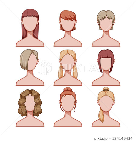 hairstyles for women set cartoon vector illustration 124149434