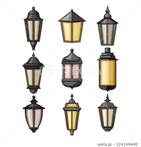 exterior lamp set cartoon vector illustration 124149440