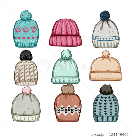 winter hat knit set cartoon vector illustration 124149463
