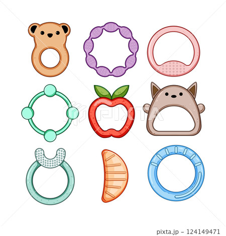 teething ring set cartoon vector illustration 124149471