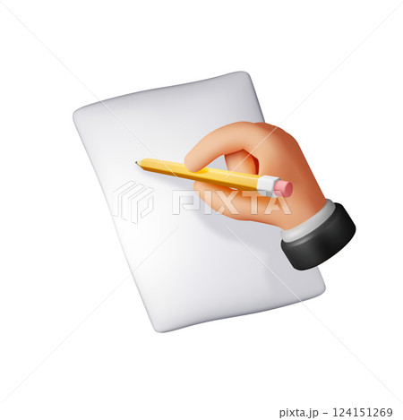 3d white blank paper page and hand with pencil 3d white blank paper page and hand with pencil 124151269