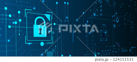 Cyber security lock on circuit board abstract concept Cyber security lock on circuit board abstract concept 124151531