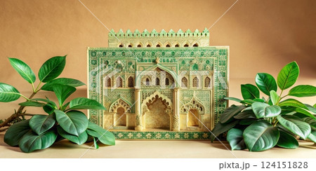 Emerald Edifice: Architectural Model with Verdant Accents 124151828
