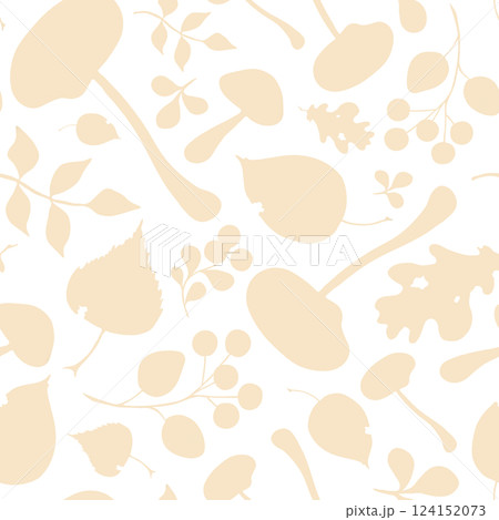 Two-tone autumn seamless pattern with mushrooms, leaves, and berries Two-tone autumn seamless pattern with mushrooms, leaves, and berries 124152073