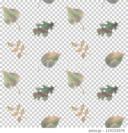 Soft pastel autumn leaves seamless pattern watercolor illustration 124152076