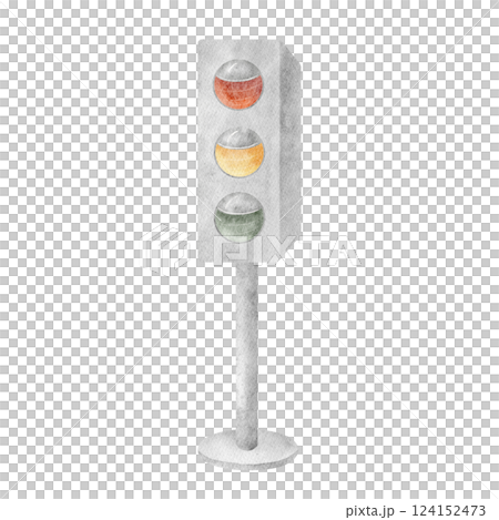 Watercolor traffic light sign red yellow green color traffic safety rules. Hand drawn illustration isolated on background for design print children's educational books teaching materials wall stickers 124152473