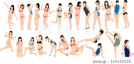 ポーズをとる水着を着た女性のイラストセット 124152529