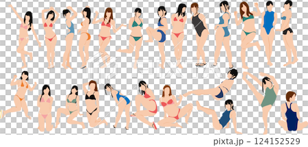 ポーズをとる水着を着た女性のイラストセット 124152529