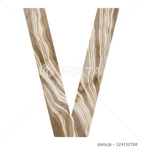 "V" Letter. Watercolor alphabet with wooden texture. Natural font for decorations, postcards, invitations. Perfect for scrapbooking, printing, education, services related to furniture or woodworking. "V" Letter. Watercolor alphabet with wooden texture. Natural font for decorations, postcards, invitations. Perfect for scrapbooking, printing, education, services related to furniture or woodworking. 124152788