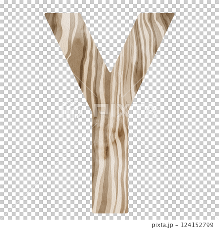 "Y" Letter. Watercolor alphabet with wooden texture. Natural font for decorations, postcards, invitations. Perfect for scrapbooking, printing, education, services related to furniture or woodworking. 124152799