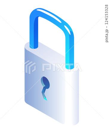 Security isometric. Padlock icon, future technology for verification. Cyber security and data protection concept. High tech data system vector illustration Security isometric. Padlock icon, future technology for verification. Cyber security and data protection concept. High tech data system vector illustration 124153328