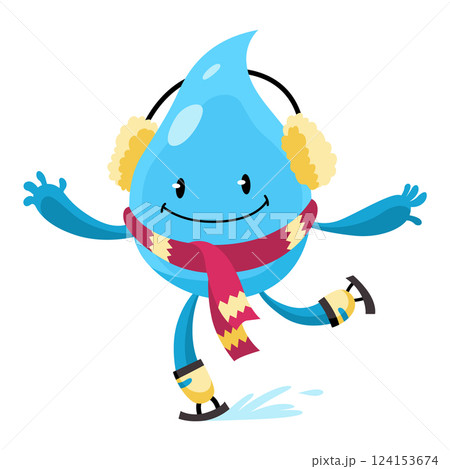 Water drop. Cute aqua character. Sticker for social networks. Cartoon flat vector illustrations isolated on white background 124153674