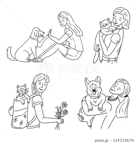 Women interacting with their beloved pets 124153679