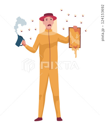 A Professional Beekeeper Dressed in Protective Gear Expertly Handling a Honeycomb Structure A Professional Beekeeper Dressed in Protective Gear Expertly Handling a Honeycomb Structure 124153692