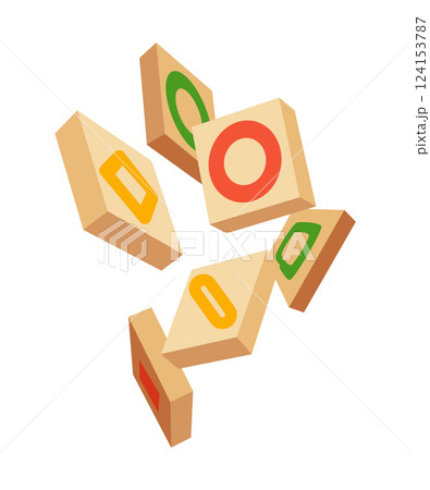 Board game, flat isometric view. Isolated colored icon of dice table gaming. Cartoon family table game for adults and kids for leisure and recreation. Vector illustration. Board game, flat isometric view. Isolated colored icon of dice table gaming. Cartoon family table game for adults and kids for leisure and recreation. Vector illustration. 124153787