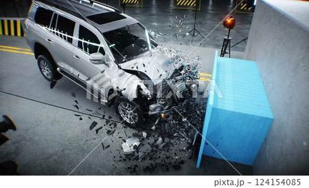 car crash test stop time. safety concept. 3d rendering. 124154085