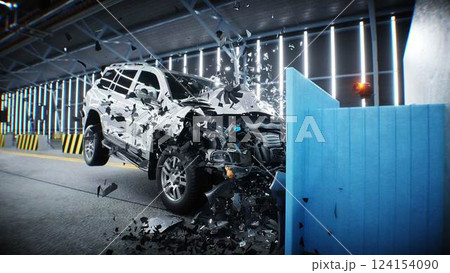car crash test stop time. safety concept. 3d rendering. 124154090