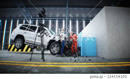 car crash test stop time. safety concept. 3d rendering. car crash test stop time. safety concept. 3d rendering. 124154103