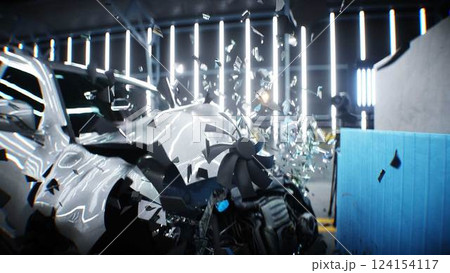 car crash test stop time. safety concept. 3d rendering. 124154117