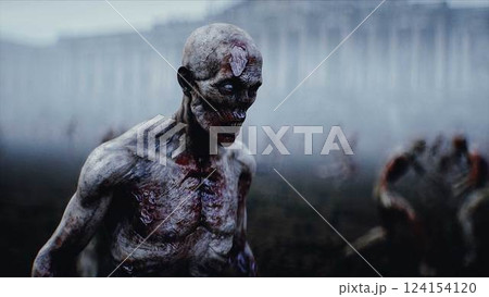 USA, America apocalypse. Zombie walks near Capitol, crowd of zombies. 3d rendering. USA, America apocalypse. Zombie walks near Capitol, crowd of zombies. 3d rendering. 124154120
