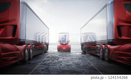 Futuristic electric cargo semi truck in desert stone highway. Futuristic concept. 3d rendering. 124154266