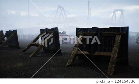 zombie car and walking crowed zombies. Apocalyptic concept. 3d rendering. 124154330