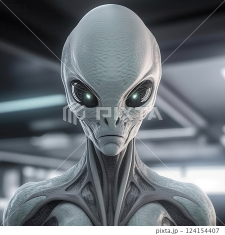 AI generated Grey alien posing in futuristic spaceship interior AI generated Grey alien posing in futuristic spaceship interior 124154407