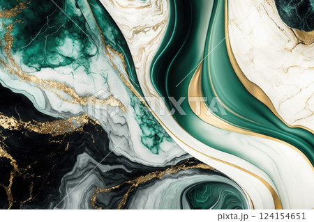 AI generated Green, white, and gold marble texture background creating a luxurious visual 124154651