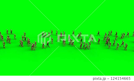 a crowd of walking zombies. green screen. Apocalyptic concept. 3d rendering. a crowd of walking zombies. green screen. Apocalyptic concept. 3d rendering. 124154665
