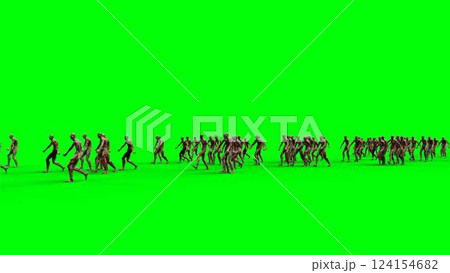 a crowd of walking zombies. green screen. Apocalyptic concept. 3d rendering. 124154682