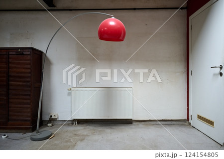 Dirty white wall in grungy loft with moisture and spider web Dirty white wall in grungy loft with moisture and spider web 124154805