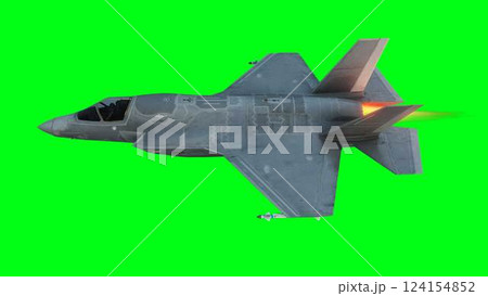 Military fighter jet F-35. green screen isolate. 3d rendering. Military fighter jet F-35. green screen isolate. 3d rendering. 124154852