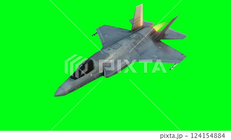 Military fighter jet F-35. green screen isolate. 3d rendering. Military fighter jet F-35. green screen isolate. 3d rendering. 124154884
