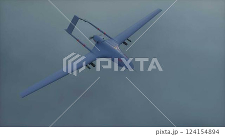Military Predator Drone Flying over clouds. 3d rendering. Military Predator Drone Flying over clouds. 3d rendering. 124154894