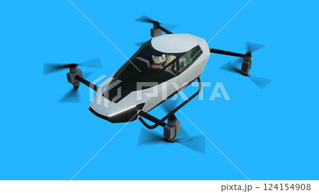 flying copter car, drone. future concept. Green screen isolate. 3d rendering. 124154908