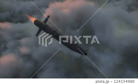 military nuclear missile fly over clouds. 3d rendering. 124154980