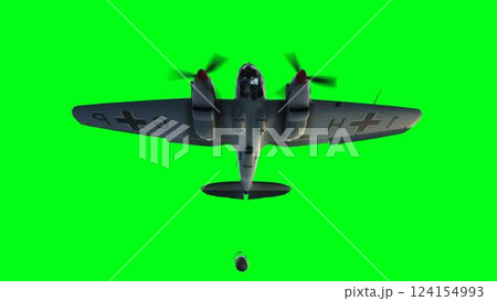 Heinkel He 111. German airliner and medium bomber. World War II. Green screen isolate. 3d rendering. 124154993