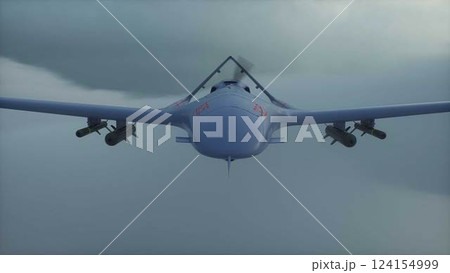 Military Predator Drone Flying over clouds. 3d rendering. Military Predator Drone Flying over clouds. 3d rendering. 124154999