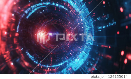 AI generated Digital eye data network and cybersecurity technology rotating in cyberspace 124155014