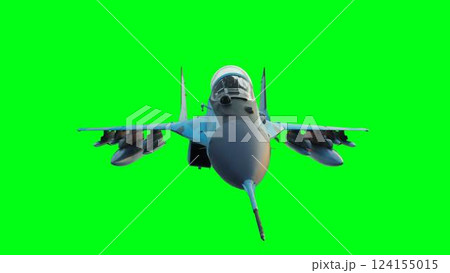 Russian military fighter jet MIG -35 flying over clouds. Air force. 124155015