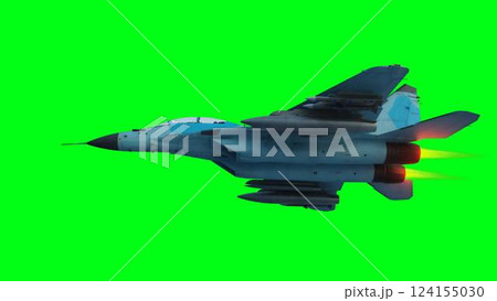 Russian military fighter jet MIG -35 flying over clouds. Air force. 124155030