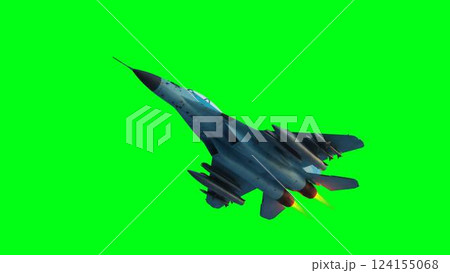 Russian military fighter jet MIG -35 flying over clouds. Air force. 124155068