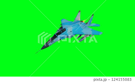 Russian military fighter jet MIG -35 flying over clouds. Air force. 124155083