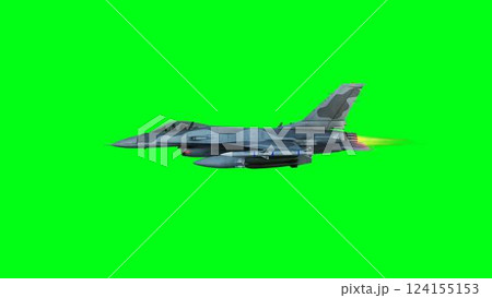 Military fighter jet F-16. green screen isolate. 3d rendering. 124155153