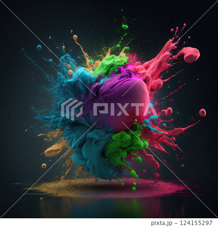 AI generated Colorful paint splashing and exploding on dark background 124155297