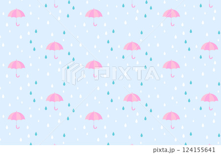 傘と雨のシームレスパターン2 124155641