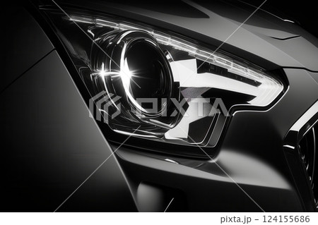 AI generated Modern car headlight shining in the dark 124155686