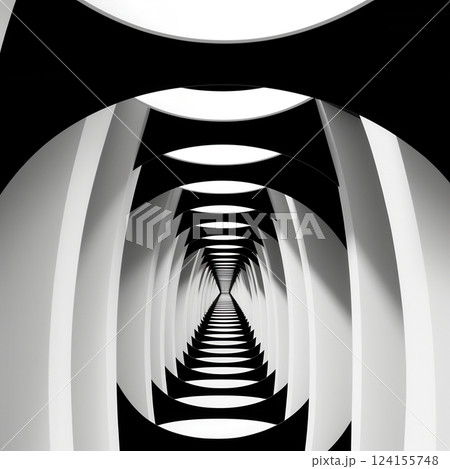 AI generated Series of arches creating zoom effect in black and white abstract tunnel 124155748